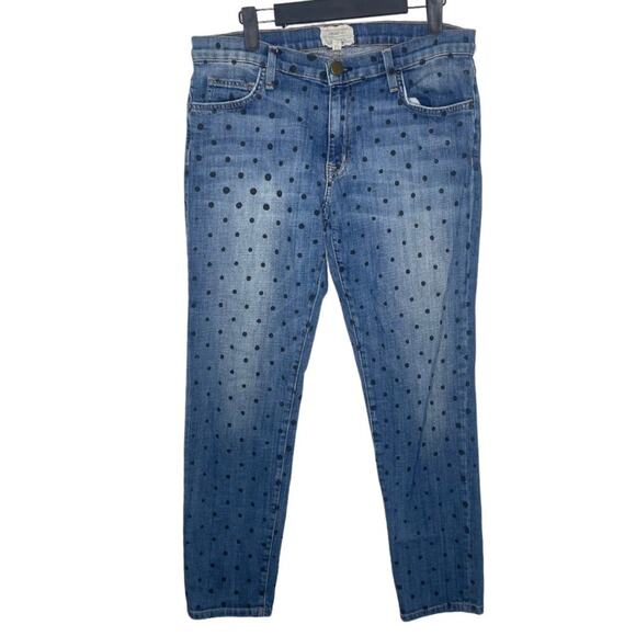 Current Elliott Womens Jeans Size 27 Denim Blue Polka Dot Skinny Leg Casual - Picture 1 of 14